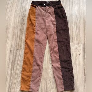 Blue Blush Colorblock Straight Leg Pants in Rust, Mauve & Chocolate